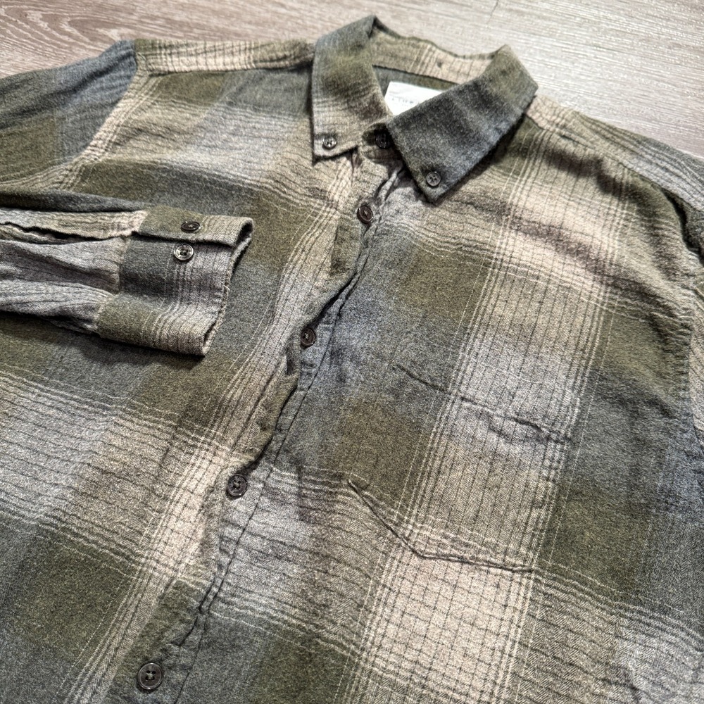 Five Four Shirt Mens Medium Green Plaid Flannel 100% Cotton Outdoor Button Down‎